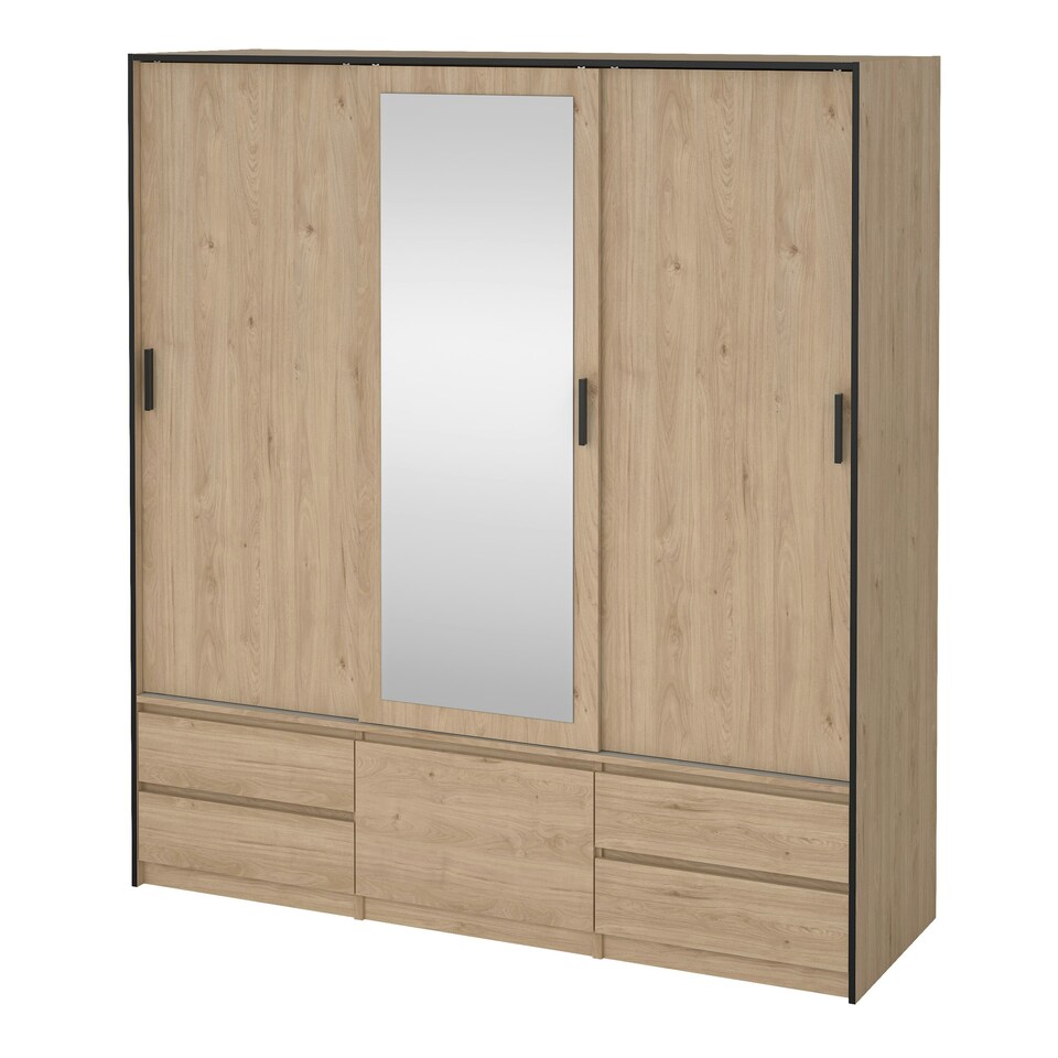image 1 of Line Wardrobe with 2 Sliding Doors 1 Sliding Door with Mirror in Jackson Hickory Oak