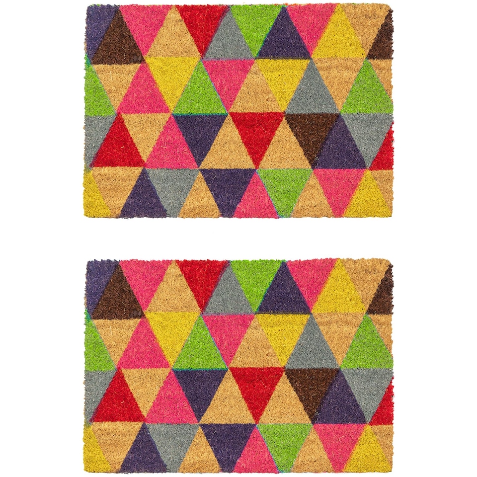 image 1 of Nicola Spring 2x Coir Door Mats - 90 x 60cm Triangles Decorative Indoor Front Door Entry Dirt Trapper Non Slip Backing Doormat