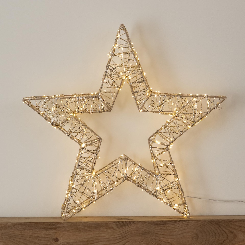 image 1 of 50cm Gold Light Up Christmas Star with 240 Warm White LEDs & Timer