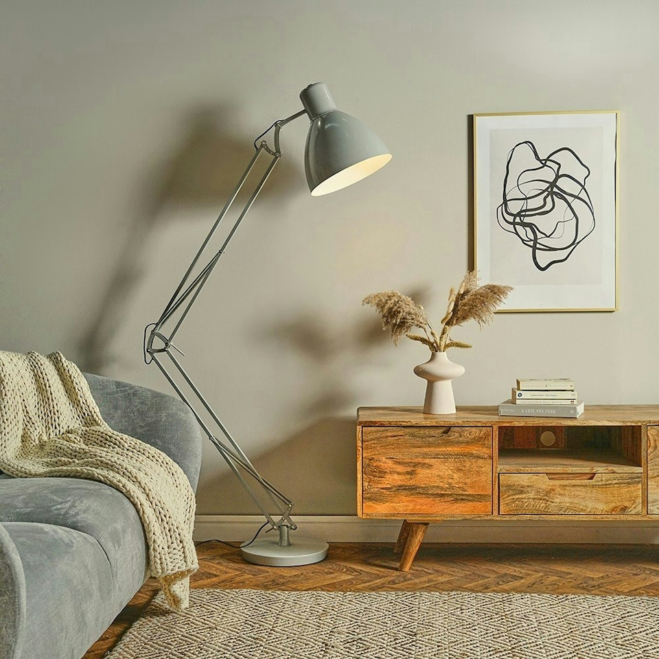 image 1 of ValueLights Large Modern Angled Design Floor Lamp In Cool Grey Finish