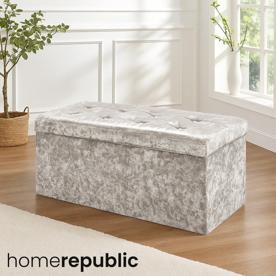 image 1 of Home Republic Foldable Crushed Velvet Storage Ottoman