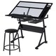 image 1 of Yaheetech Height Adjustable Glass Drafting Table & Stool Set For Artists | Black