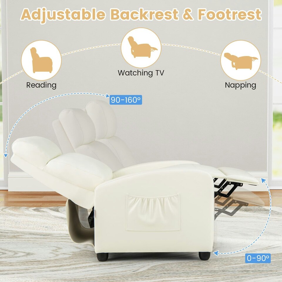 image 1 of COSTWAY Recliner Chair Single Sofa with Adjustable Backrest White White