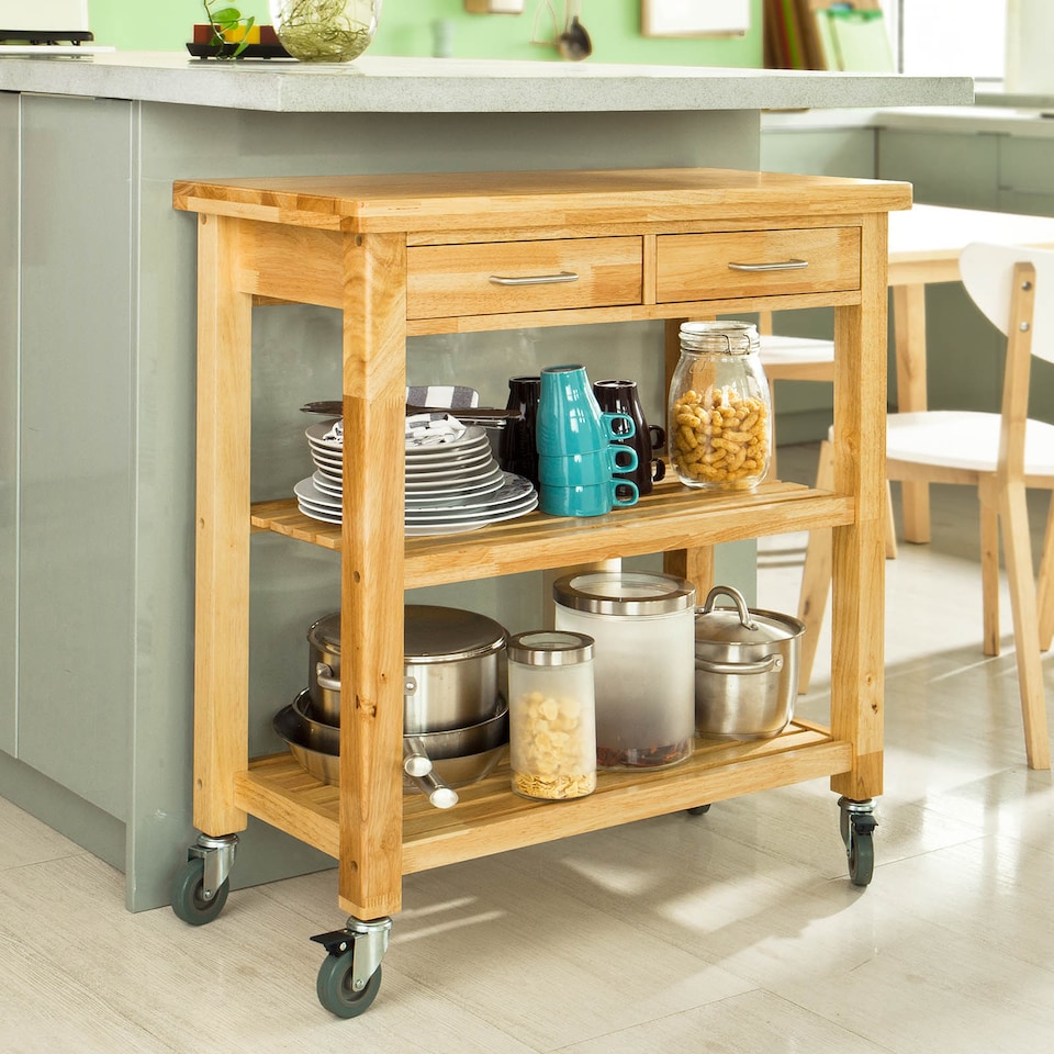 image 1 of SoBuy Kitchen Trolley on Wheels, Solid Wood, 31.5 x 15.75 x 35.4 inches, 18.9 kg - FKW24-N