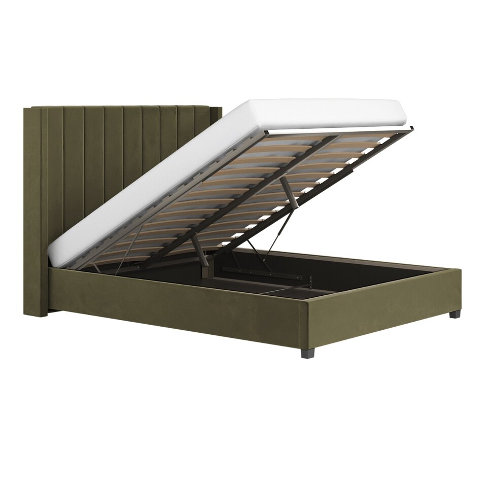 image 1 of Flair Tiggy Kingsize Ottoman Bed with Winged Headboard Khaki Velvet