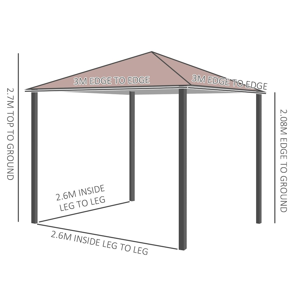 image 1 of Outsunny 3 x 3m Garden Gazebo Outdoor Gazebo Canopy Shelter with Curtains and Steel Frame for Lawn Yard and Deck Coffee
