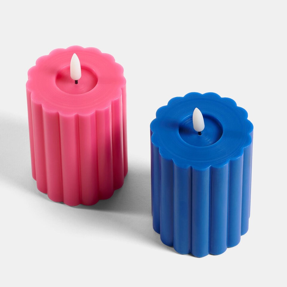 image 1 of OHS Set of 2 Ribbed Flameless LED Candles Decorative Lights Party Home | Multi | Blue & Pink