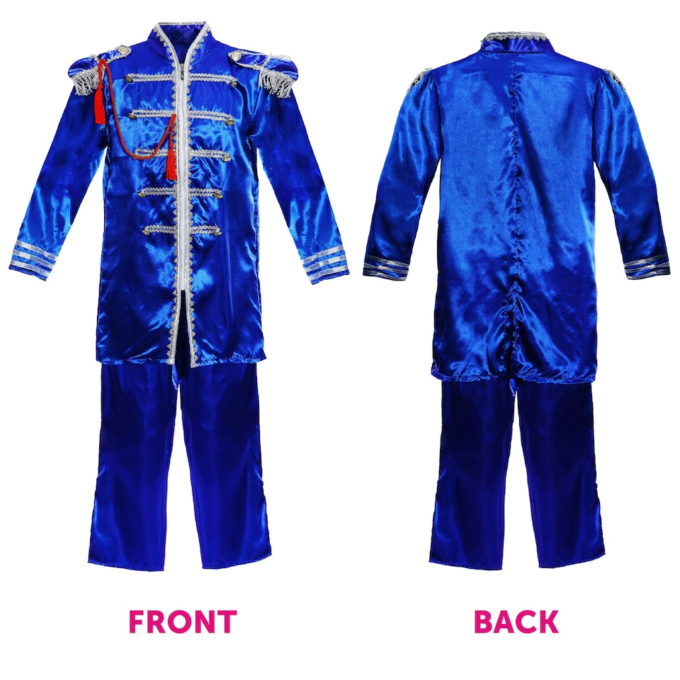 image 1 of Adults Blue Sergeant Pepper Costume – 60s Musician Fancy Dress Outfit Blue | S
