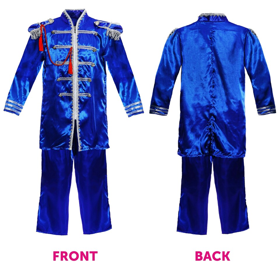 image 1 of Adults Blue Sergeant Pepper Costume – 60s Musician Fancy Dress Outfit | Blue | S