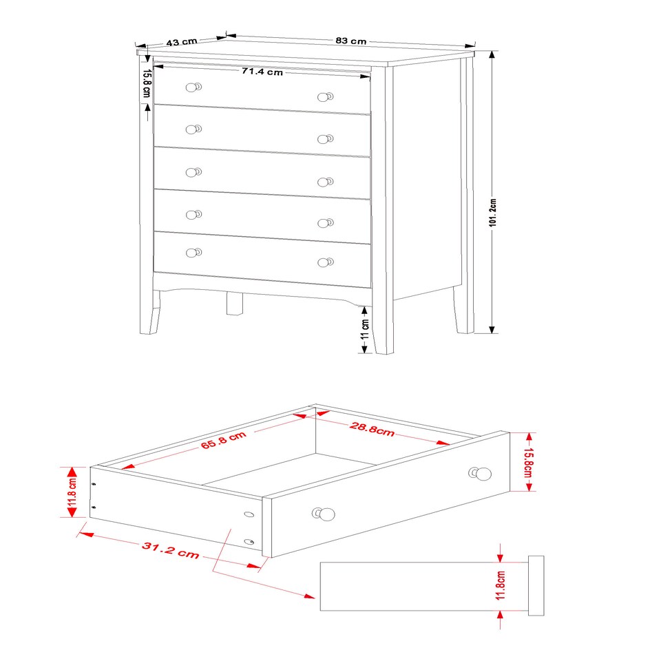 image 1 of Como 5 Drawer Chest of Drawers - Shaker Style Bedroom Storage Cabinet with Space Saving Design | Grey | Grey | 1