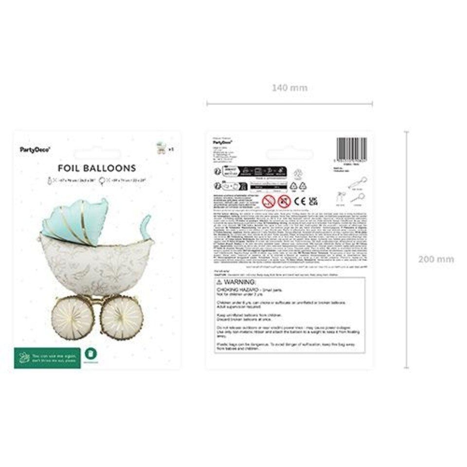 image 1 of Mint Green Baby Carriage Giant Helium Foil Balloon 96cm / 38 in | Green