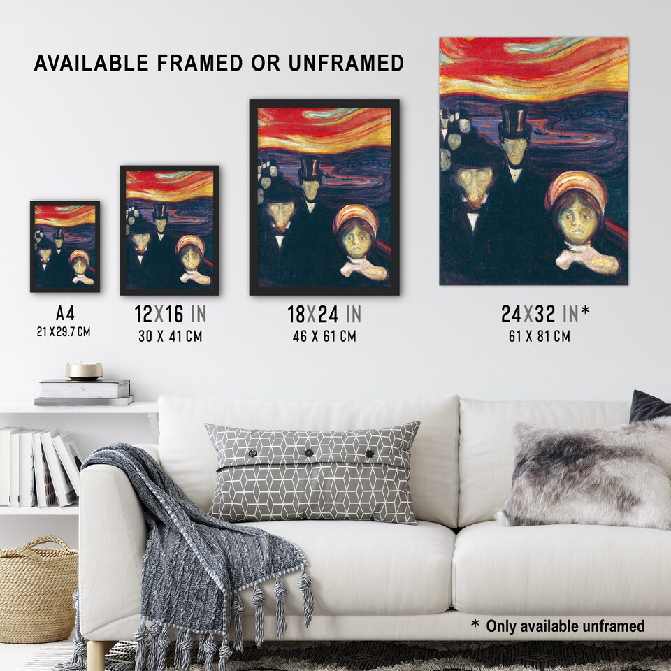 image 1 of Anxiety Figures Oil Painting Munch Vintage Framed Wall Art Print 12X16"