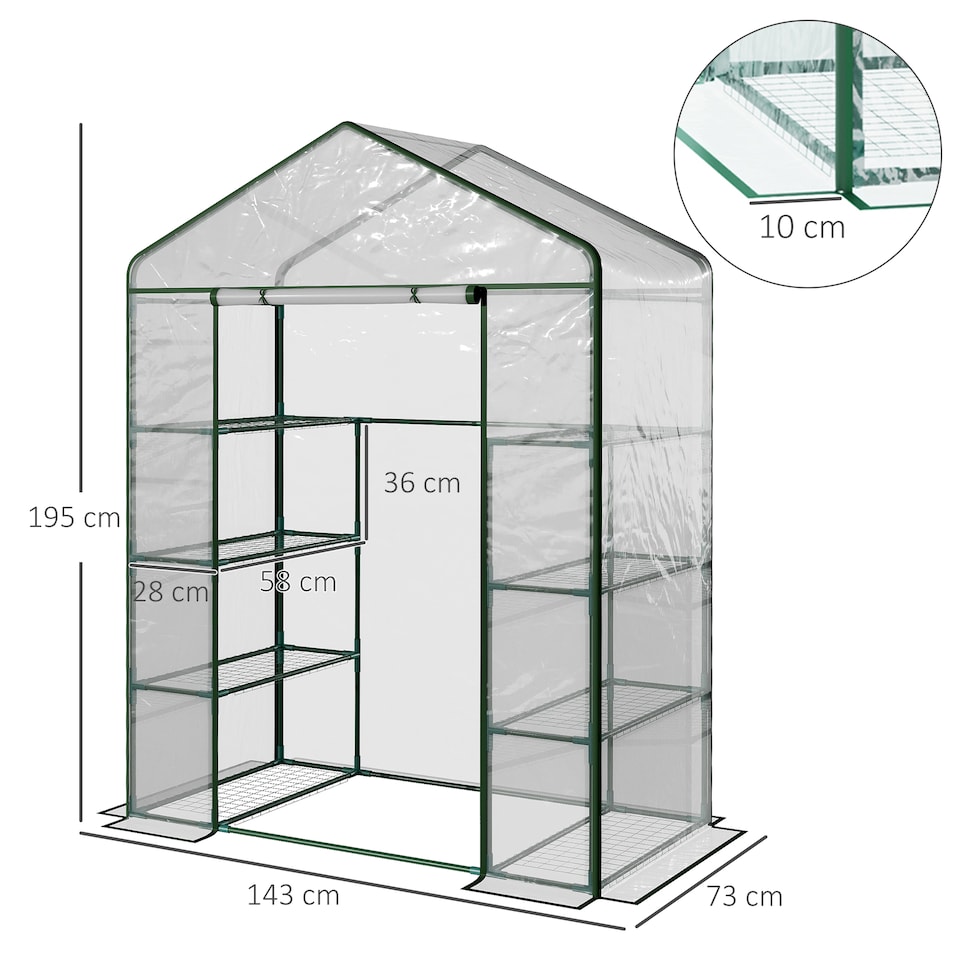 image 1 of Outsunny Walk In Greenhouse Garden Clear PVC Frame Shelves Reinforced Plant Grow