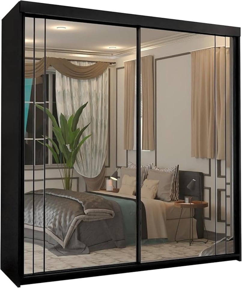 image 1 of Sliding Wardrobes 4U Full Mirror 2-Door Sliding Wardrobe – Multi-Size Bedroom Storage in White, Black & Grey | White | White 200cm | 200cm
