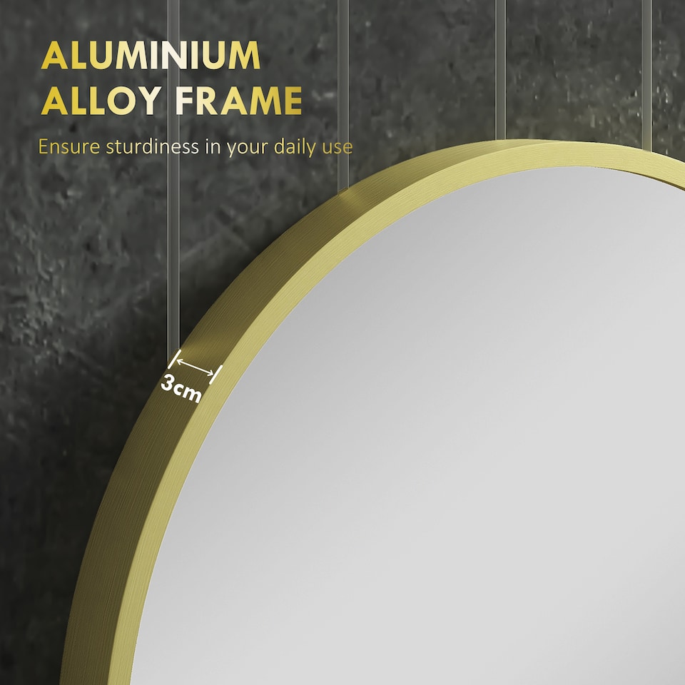 image 1 of HOMCOM Round Bathroom Mirror, Modern Wall-mounted Vanity Mirror with Aluminium Frame and Easy Install Hook for Living Room, Entryway, 60  60cm, Gold Tone