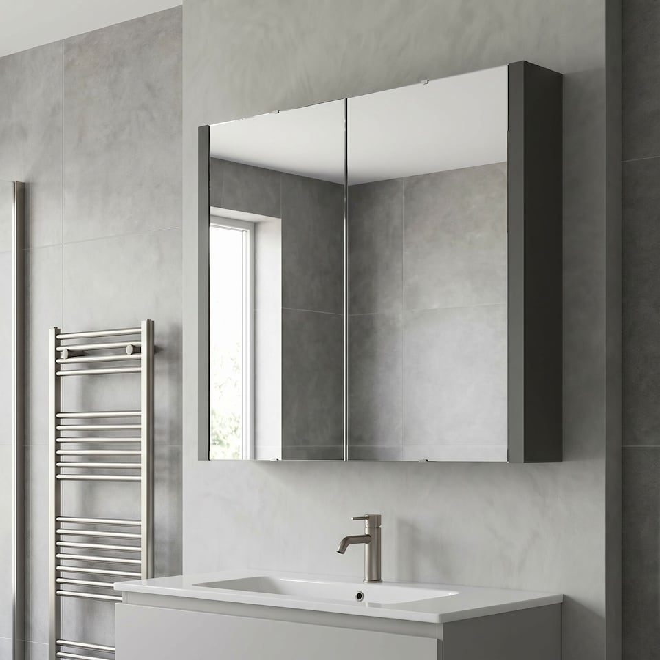 image 1 of Balterley Bianca Wall Hung 2 Door Mirror Cabinet with Soft Close Doors - Premium Storage by Balterley | Grey | Gloss Grey | 1