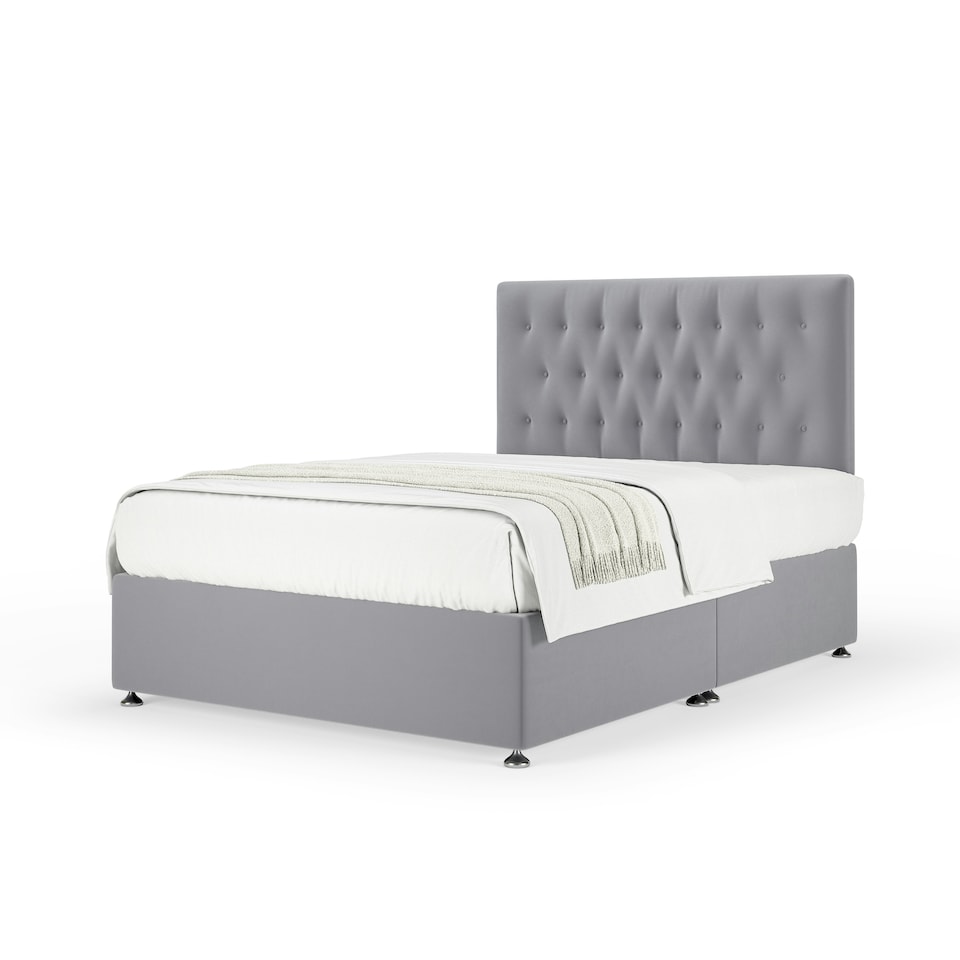image 1 of Signature Platinum 2000 Pocket Sprung Silver Plush Velvet Divan Set And Lona Headboard Single