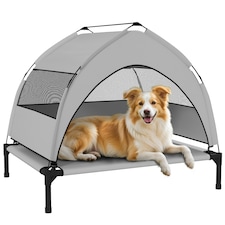 PawHut Portable Elevated Dog Bed with Removable Canopy Grey | S