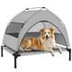 image 1 of PawHut Portable Elevated Dog Bed with Removable Canopy Grey | S