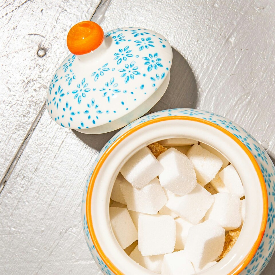 image 1 of Nicola Spring Hand-Printed Sugar Bowl - 10cm - Blue