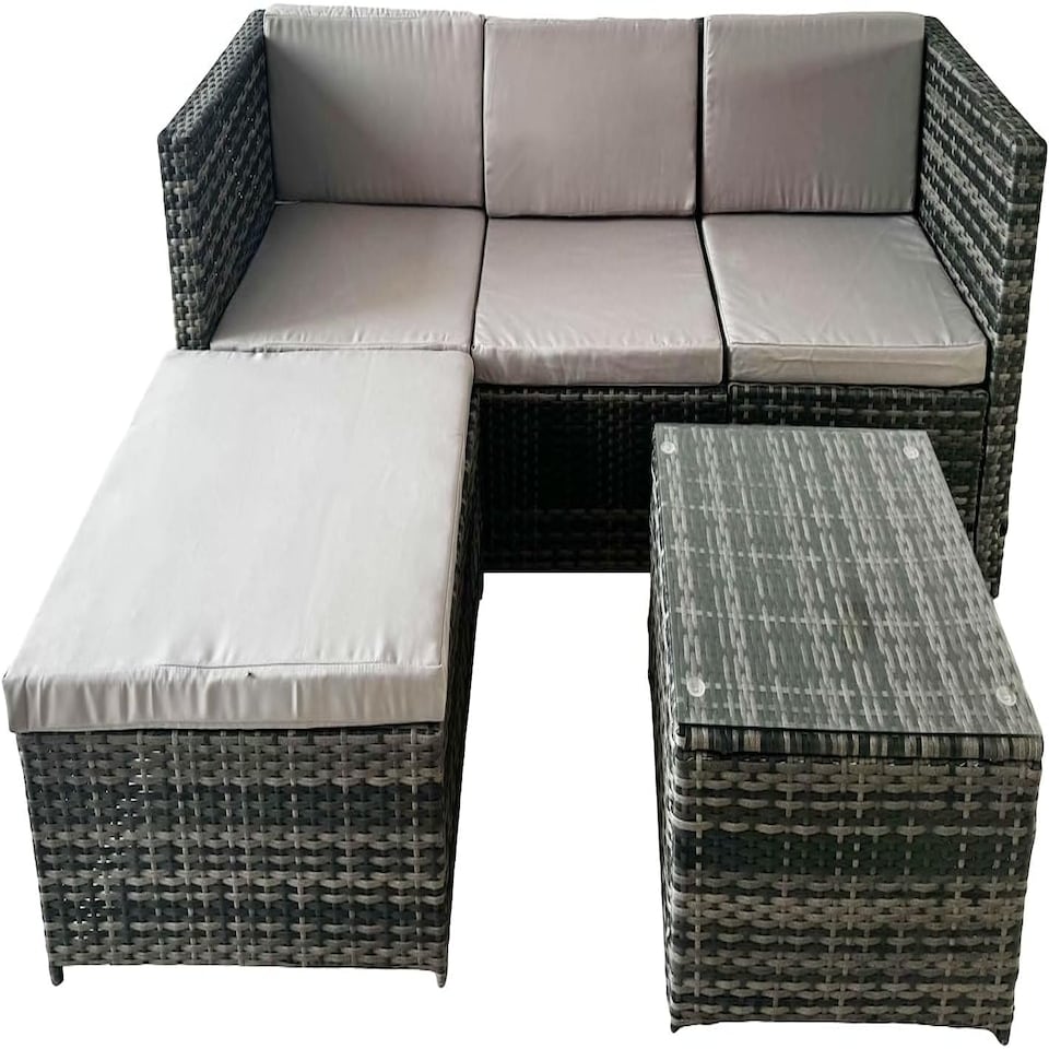 image 1 of Alivio 3 Seater Rattan Corner Sofa Set, 3 Piece PE Rattan Garden Furniture Set with Coffee Table Grey
