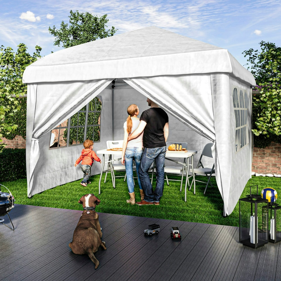 image 1 of Garden Vida 2.5x2.5m Pop Up Gazebo With Sides Outdoor Garden Canopy, White