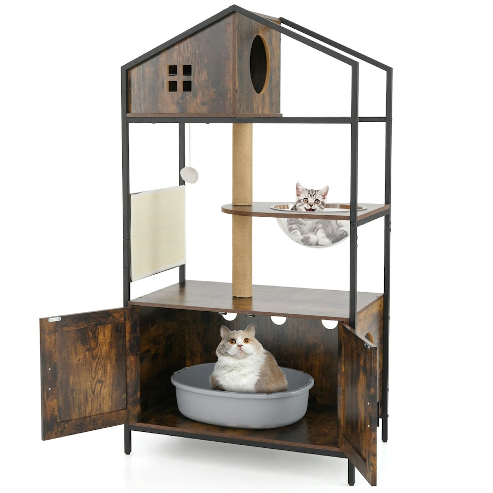 image 1 of COSTWAY Enclosure Litter Box Industrial 150CM Cat Tree