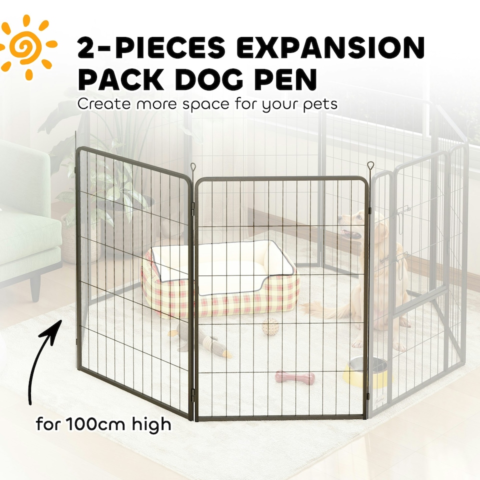 image 1 of PawHut 2 Piece Expansion Pack Dog Pen for Large Dogs, 100cm Tall, Black | Multi | Not provided