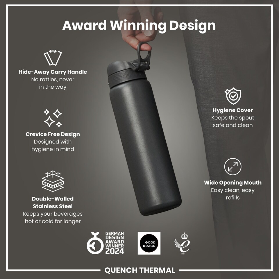 image 1 of Leak Proof 1 Litre Water Bottle, Vacuum Insulated, 920ml (30oz) | Grey | Grey | One Size