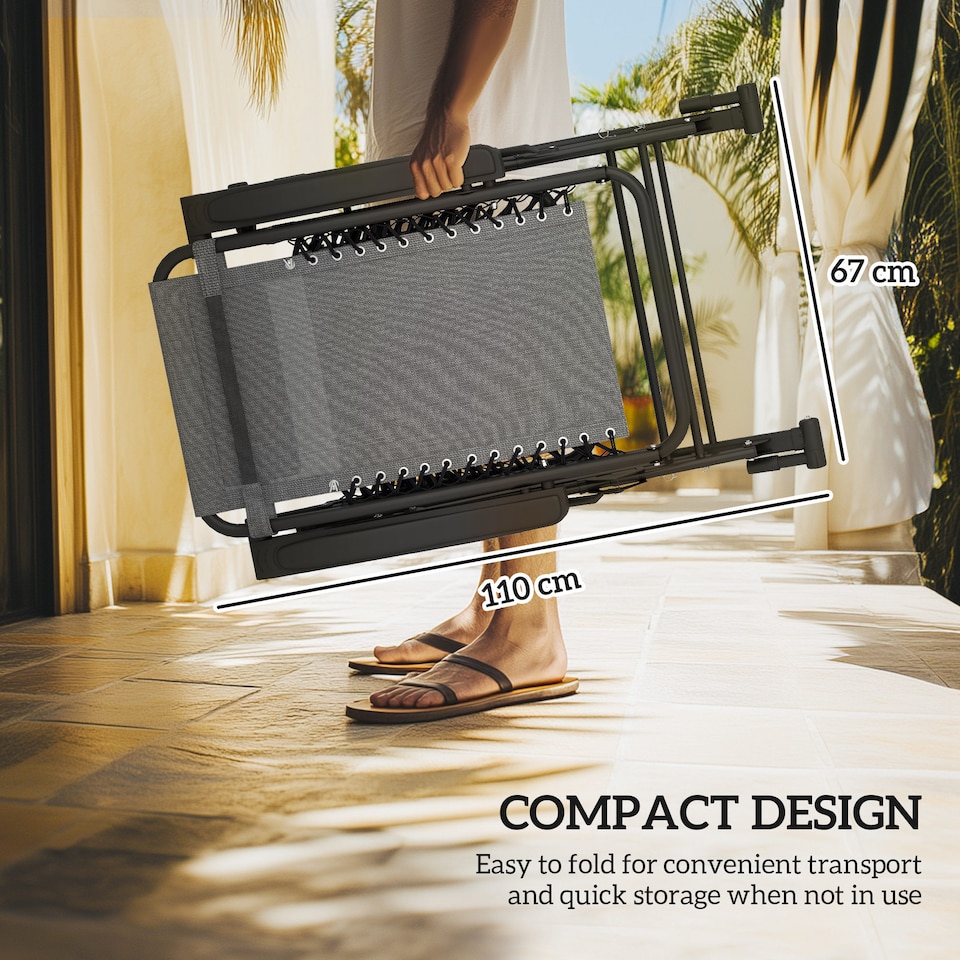 image 1 of Outsunny Garden Rocking Chair Folding Recliner Outdoor Adjustable Sun Lounger Rocker Zero-Gravity Seat with Headrest Side Holder Patio Deck - Grey