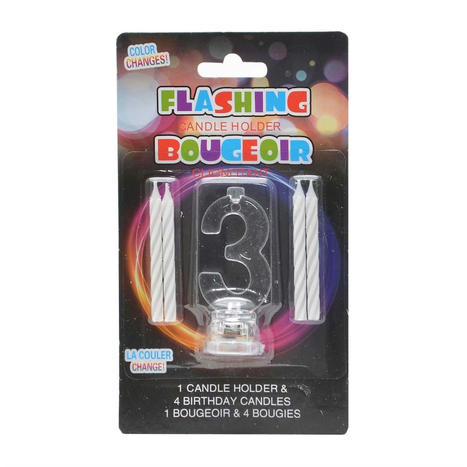 image 1 of Flashing Number 3 Birthday Candle Clear