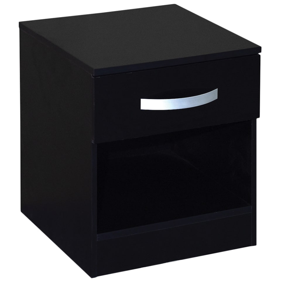 image 1 of Vida Designs Hulio 1 Drawer Bedside Chest High Gloss Cabinet Table Nightstand, Black
