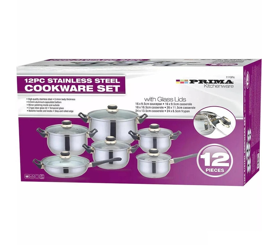 image 1 of Stainless Steel Cookware Set 12 Piece Silver Durable Kitchen Pots And Pans