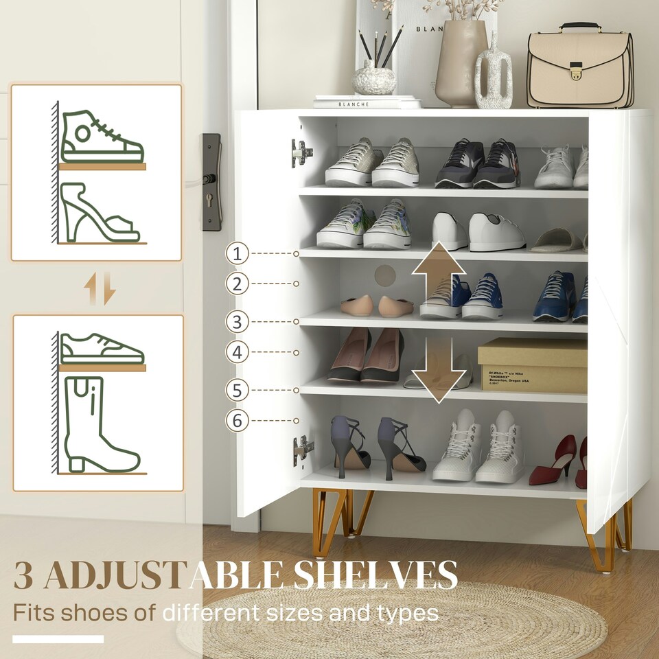 image 1 of HOMCOM Shoe Storage Cabinet with Soft-Close Hinges and Adjust Shelves, White