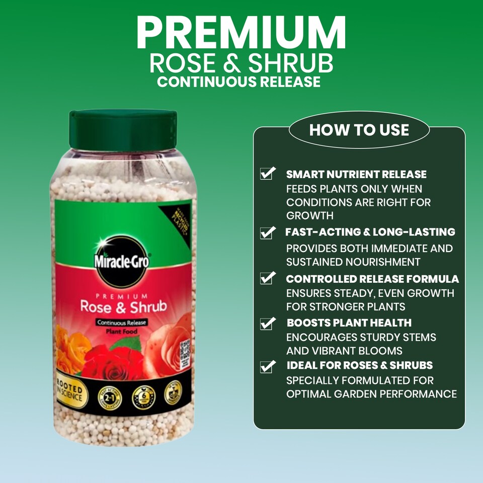 image 1 of Miracle-Gro Rose and Shrub Plant Food Granules 900g Slow Release Feed for Strong Healthy Flowering Plants 6 Month Feed