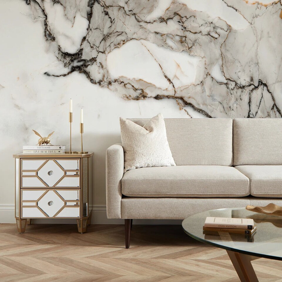 image 1 of Statuario Marble Full Wall Mural in Grey Tones | Grey | Grey, White | Large (300cm x 240cm), Extra Large (350cm x 240cm)
