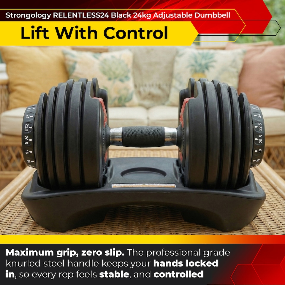 image 1 of Strongology Relentless24 Home Fitness Single Adjustable Smart Dumbbell from 2.5kg up to 24kg Training Weights
