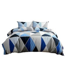 Duvet Cover And Pillowcase Set Multi Colour Triangle Design Polycotton Bed Linen White | White | Double