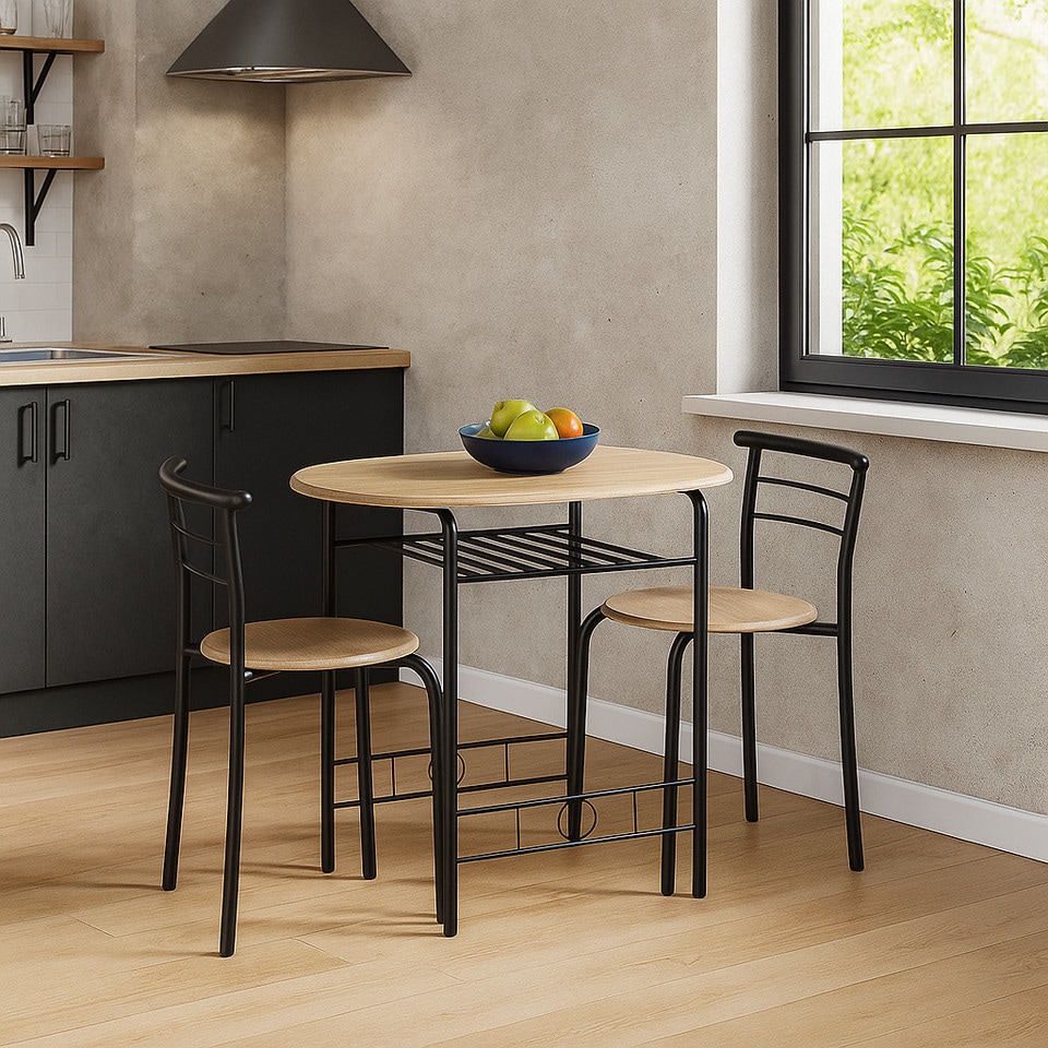 image 1 of 3 Pcs Dining Table 2 Chairs Set Kitchen Breakfast Furniture Compact Space Saving | Multi | Oak