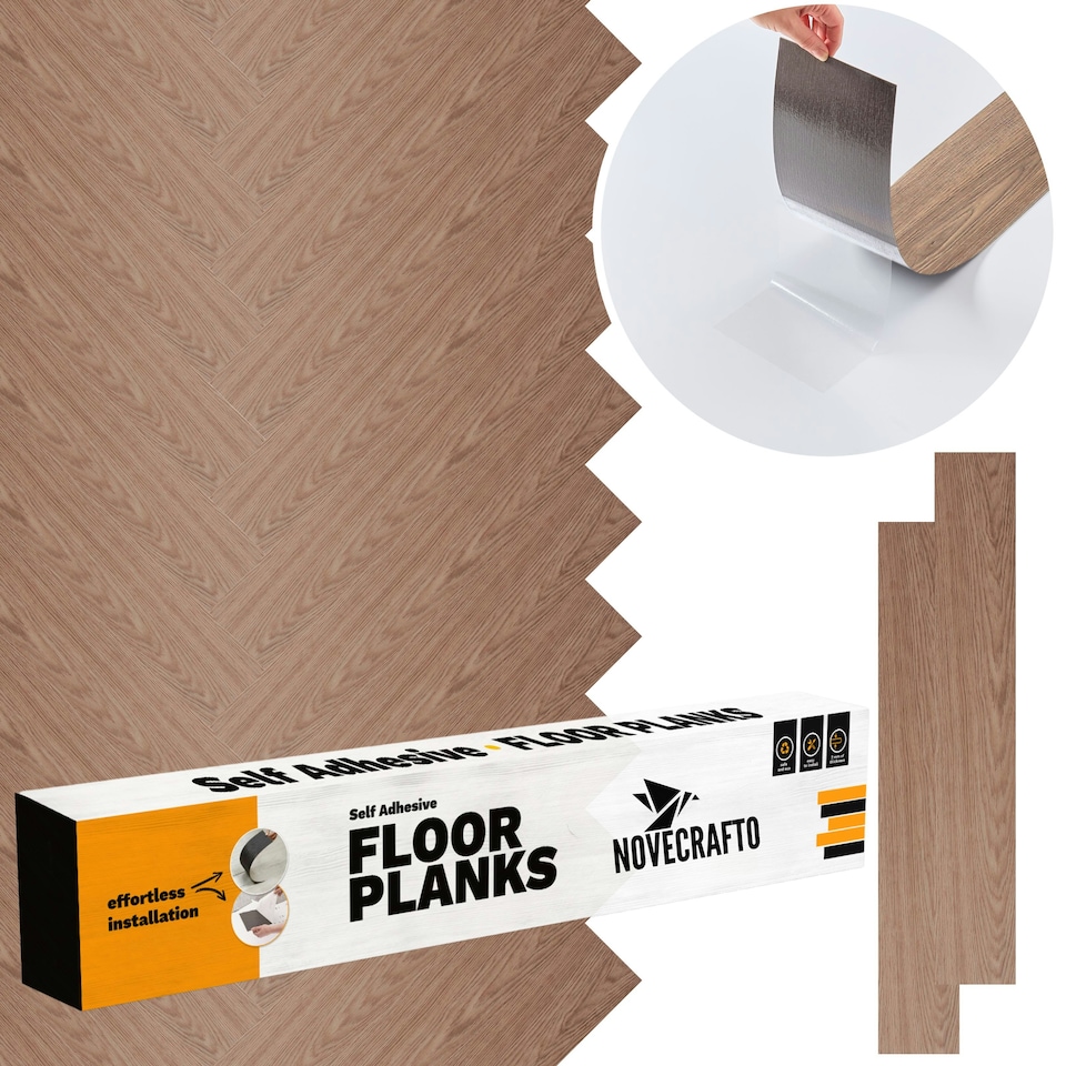 image 1 of NOVECRAFTO Self Adhesive Vinyl Floor Planks – Peel & Stick Flooring – Light Brown Wood Effect – Easy DIY Installation – Durable & Waterproof Tiles Brown | 5 sqm