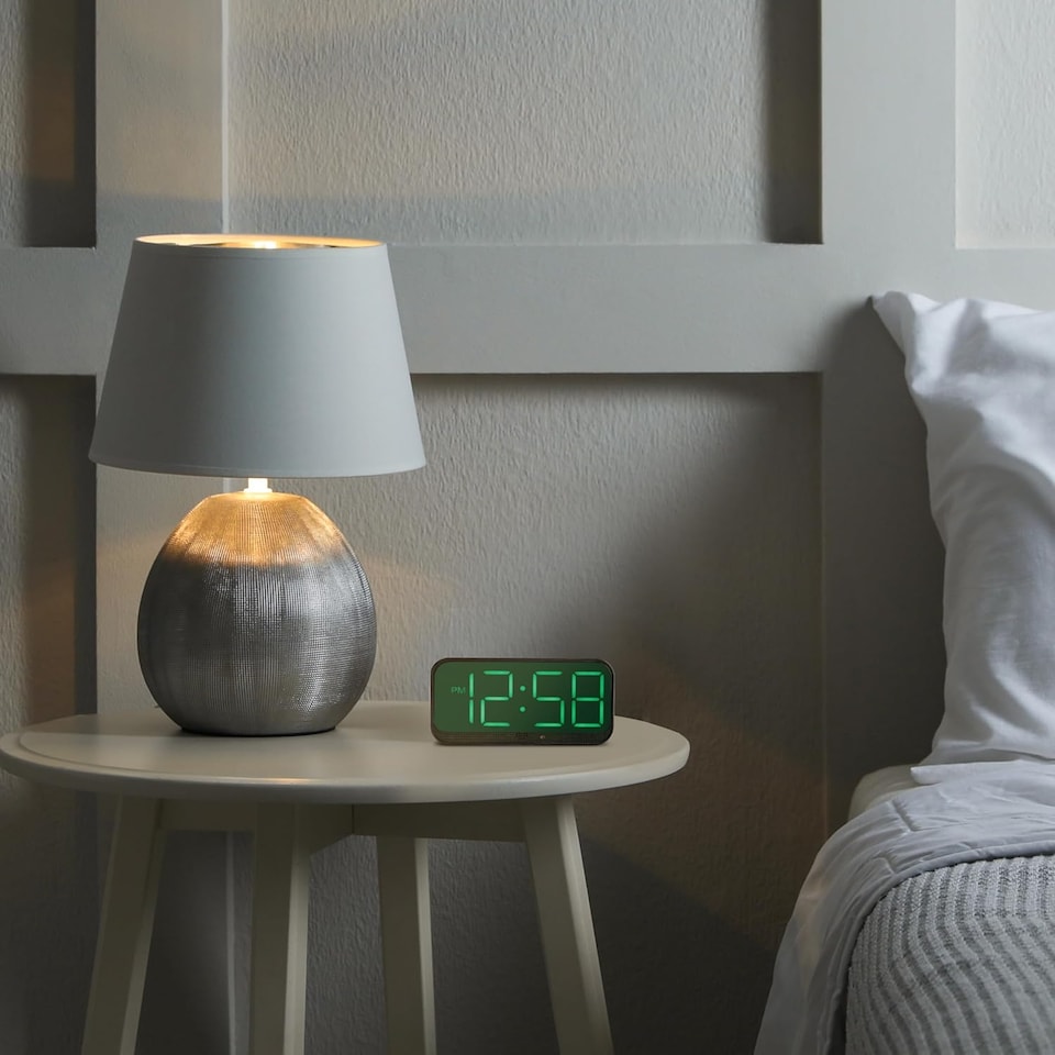 image 1 of Acctim Silas LED Wireless Alarm Clock, 2-inch Display with Adjustable Volume and Brightness | Black | Black/Green