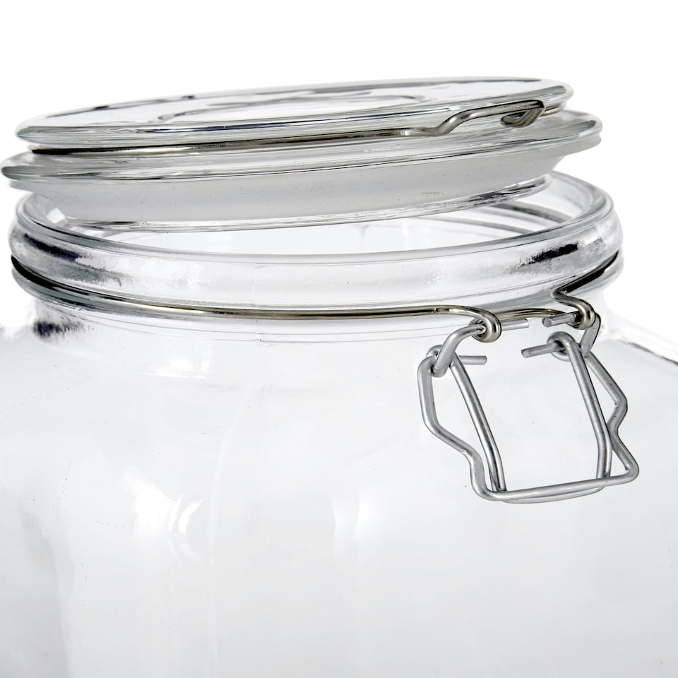 image 1 of Interiors by Premier Glass Storage Jar – 2000ml, Clear Glass with Airtight Clip-Top Lid, Perfect for Storing Tea, Coffee, Sugar