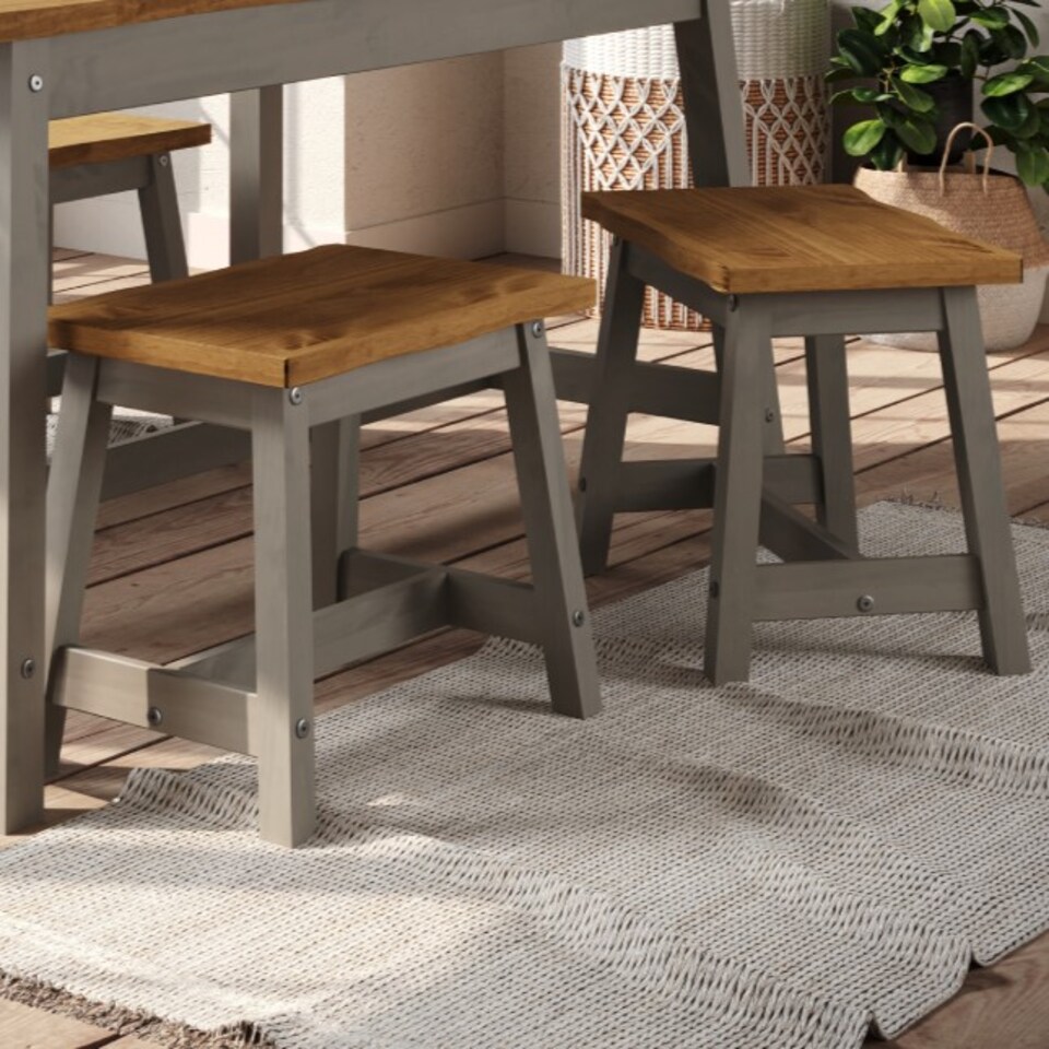 image 1 of Corona Pair of Live Edge Wooden Dining Stools - Rustic Single Seat Stools in Black or Grey Finish | Grey | Grey | One Size | 1