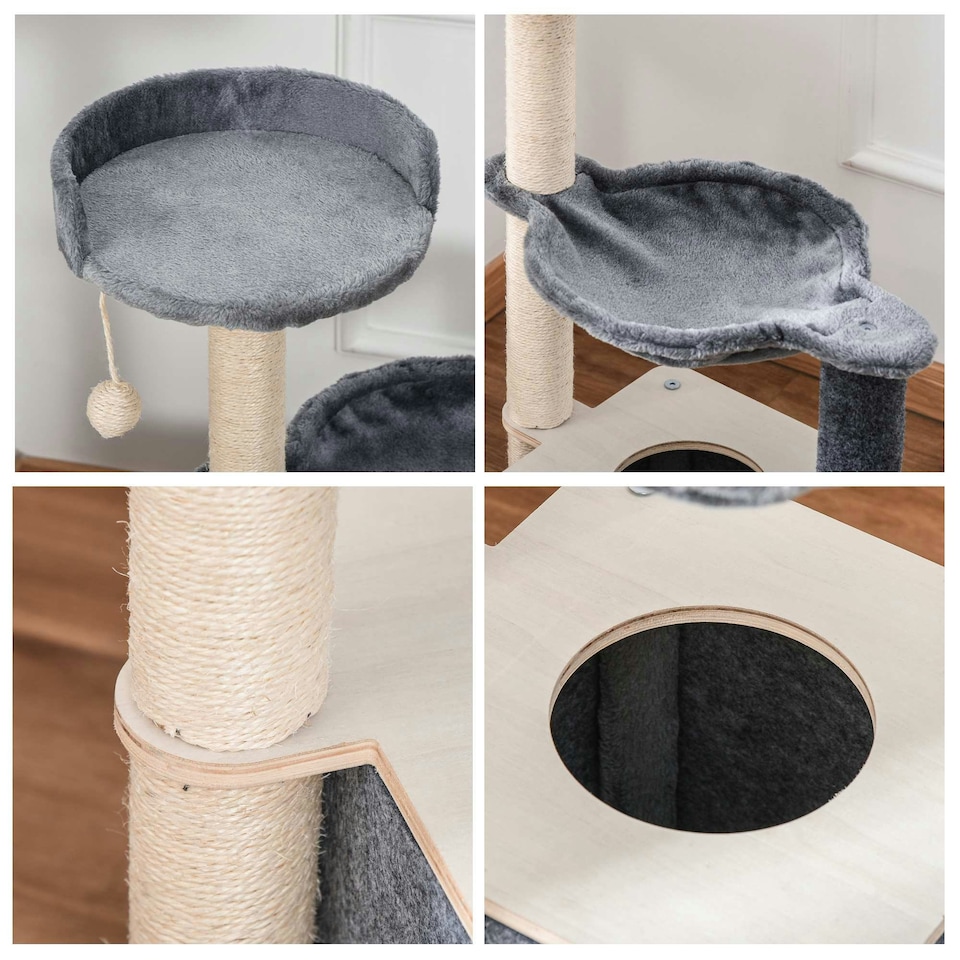image 1 of PawHut 95cm Cat Tree Tower for Indoor Cats with Scratching Post Condo, Grey