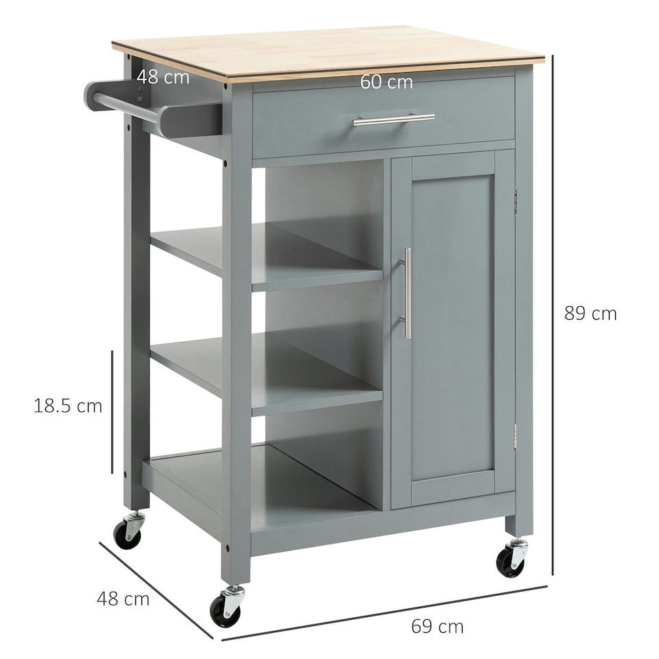 image 1 of HOMCOM Compact Kitchen Trolley Utility Cart on Wheels with Open Shelf Grey