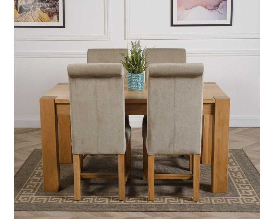 image 1 of Kuba 150 x 85 cm Medium Oak Dining Table and 4 Washington Fabric Chairs | Grey | Grey