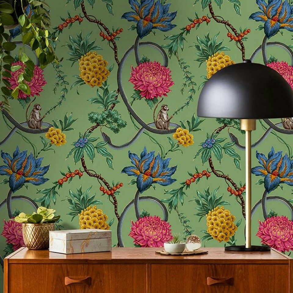 image 1 of Belgravia Forbidden Fruit Wallpaper - Green/Red/Yellow - 32.1ft x 21in Green