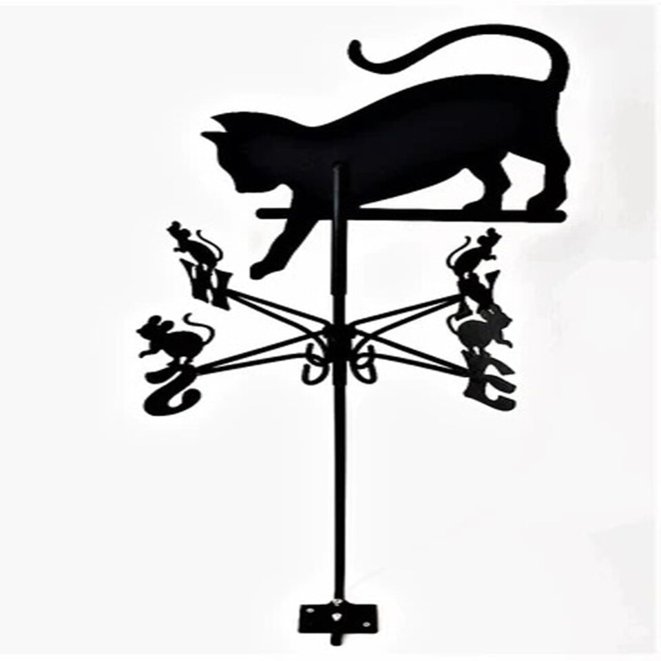 image 1 of Traditional Weathervane Cat Chasing Mouse - Steel - L39 x W39 x H80 cm - Black