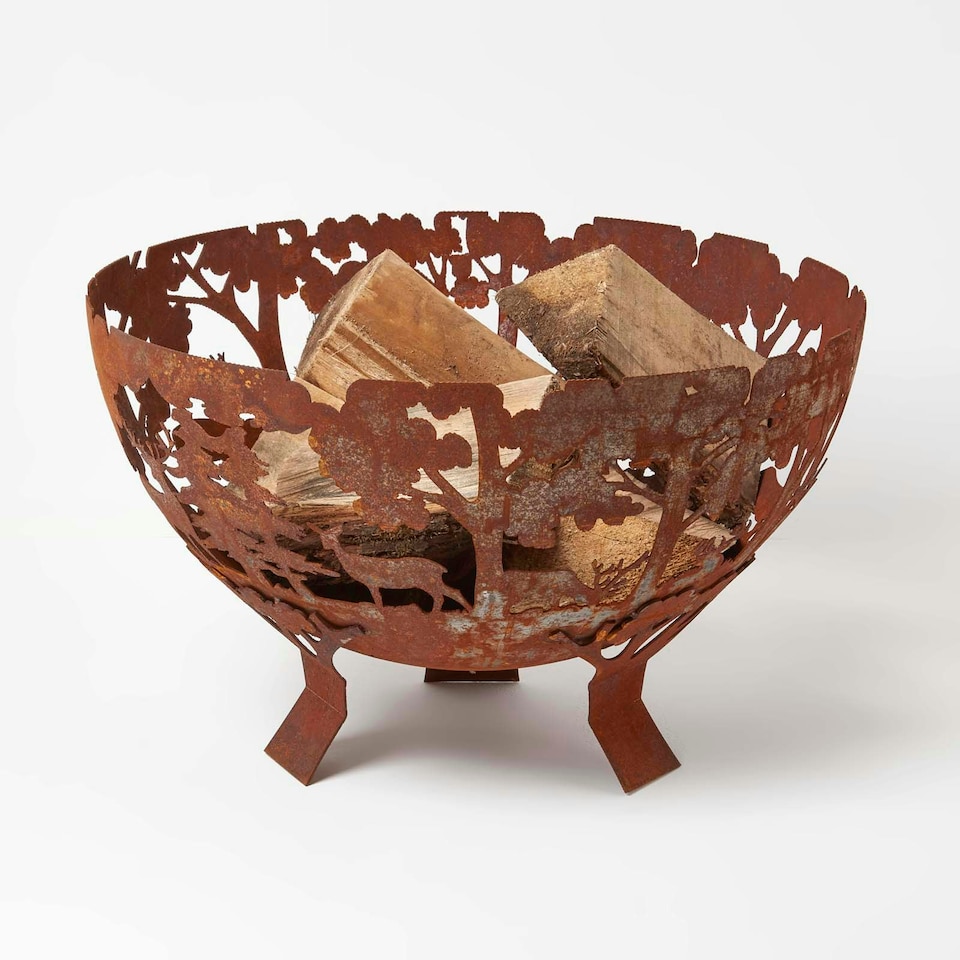image 1 of Homescapes Decorative Fire Bowl with Laser Cut Woodland Scene
