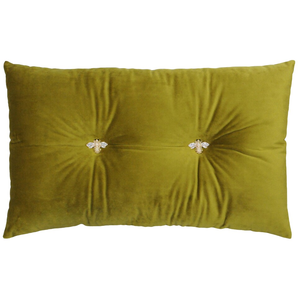Paoletti Bee Velvet Cushion, Olive, 30 x 50cm